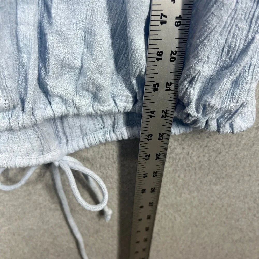 Free‎ People Chambray Tank Top Women L Light Blue Eyelet Ruffle Tie Hem NWT